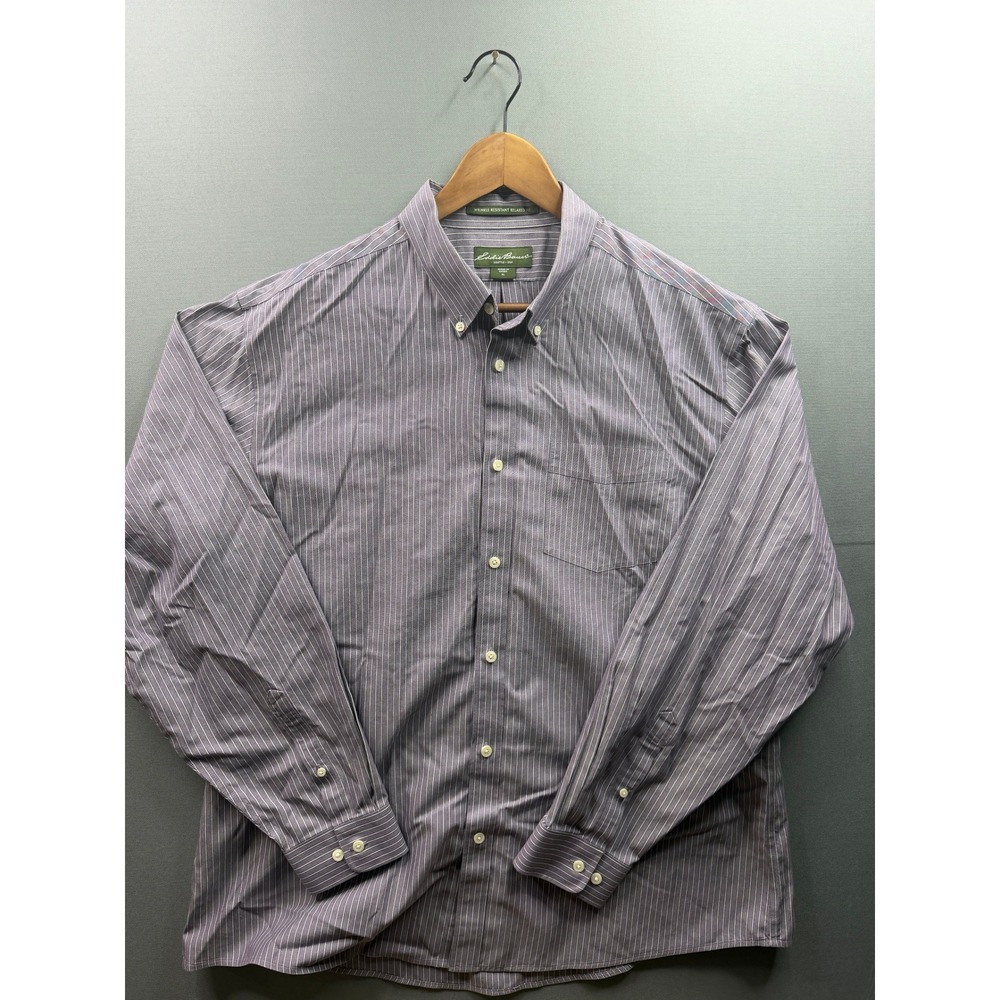 Eddie Bauer Vintage Button Down Shirt Mens Purple Pinstripe Relaxed Fit XL